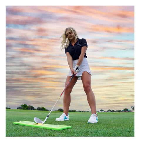 Golf Swing Path Trainer With Instant Feedback Anywhere See Your Swing Path And Strike Quality device in use on grass course