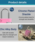 3 Digit Padlock For School Locker Gym Sports Fence Toolbox Case Outdoor Pink With 1000 Possible Codes And Four Pin Security