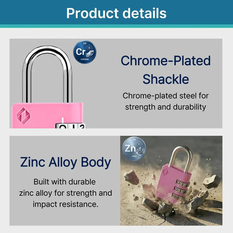 3 Digit Padlock For School Locker Gym Sports Fence Toolbox Case Outdoor Pink With 1000 Possible Codes And Four Pin Security