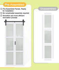 Space Saving Frosted Glass Bi Fold Barn Door With Paintable White Primed Surface 36 By 84 Inches Pre Assembled Solid Core Panel