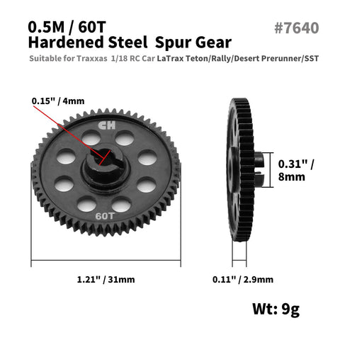 Beefed Up Hardened Steel RC Car Spur Gear Set 60T 0.5M With 2.0mm 48DP Pinion for Traxxas LaTrax Teton Rally Upgrade Kit