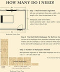 Infographic showing how many Non Woven 3D Wallpaper Roll 20.8 Inches Wide by 393 Inches Long needed for a bedroom wall