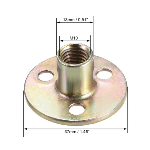 M10 brad hole tee nut with beefy round base, carbon steel, zinc plated, with dimensions from 30Pcs M6 M8 M10 Brad Hole Tee Nuts set.