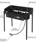 Three-Burner Outdoor Propane Stove With Detachable Stand And Windscreen, 225,000-BTU Heavy Duty Iron Cast Patio Cooker