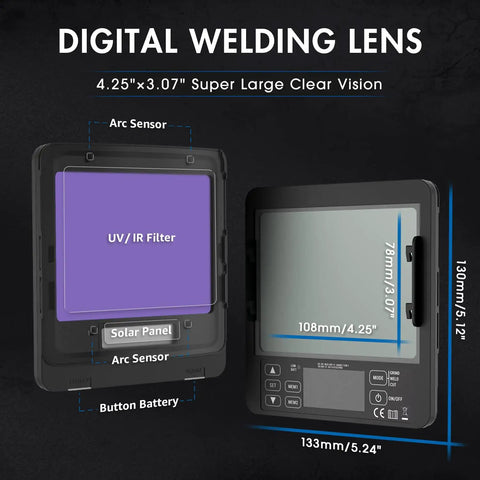 Flip Up 180 Degree Panorama Welding Helmet With True Color View Solar Powered Auto Darkening Hood lens details, digital display