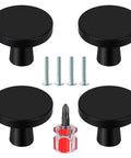 Top Shelf 4 Pack Matte Black Cabinet Knobs, Round Drawer Pulls And Modern Dresser Handles, aluminum alloy set with screws and screwdriver.
