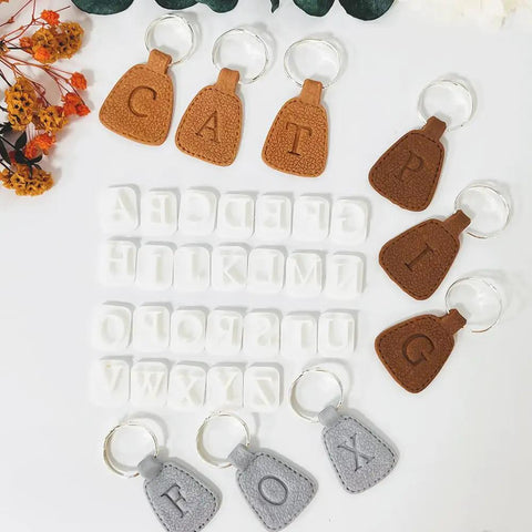 Dope 26 Piece Alphabet Polymer Clay Cutters Set Uppercase Letters with keychains, polymer clay molds, durable plastic, clean edges.