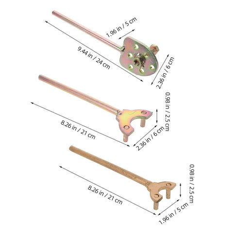 Auto AC Compressor Repair Tool Set 3 Piece Disassembly Kit showing three durable iron disassembly tools with measurements.