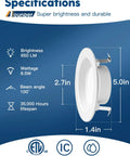 12 Pack 4 Inch LED Can Lights Retrofit Recessed Downlights With Baffle Trim Dimmable 8.5W 3000K Warm White 650 Lumens specifications