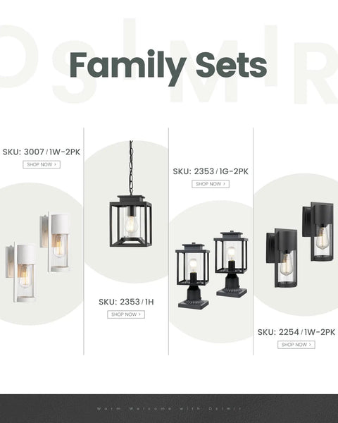 Family set of Two Pack Outdoor Wall Lanterns Black Waterproof Exterior Lighting Fixtures With Glass Shade