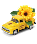 Farmhouse Sunflower Truck Decor Set Of Two That Is Perfect For Tiered Trays Mantel Or Shelf Displays Yellow Metal Diecast Pickup With Mini Sunflower Bouquet For Vintage Charm