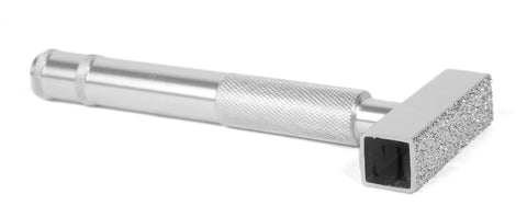 Real Deal Diamond Dresser For Bench Grinders And Lathe Stones Trues Ceramic Resin Bonded And Aluminum Oxide Wheels Fast With 36 Grit Smooth Operator Precision, showcasing metal handle and diamond dressing plate.