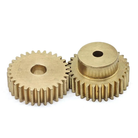 Brass Spur Gear 67 Teeth 0.7 Module Straight Teeth Pinion With 12.7mm Bore, side view of copper gear pair for machinery