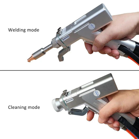 Straight Up Heavy Duty 2000W 4 In 1 Integrated Fiber Laser Welder Handheld Cleaning Rust Removal Machine, showing welding and cleaning modes.