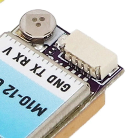 Close-up of M10 GPS Module For FPV Drones With Ceramic Antenna, Dope 10Hz Positioning, showing connector and board details.