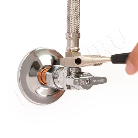 Heavy Duty Angle Stop Valve Half Inch Nominal Inlet Five Eighths Inch OD To Three Eighths Inch OD Compression Quarter Turn