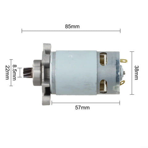 Heavy Duty 21V Reciprocating Saw Motor Replacement Featuring Eight Tooth Gear Drive And Solid Copper Windings side view with dimensions