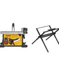 Built Like A Tank Portable Table Saw Equipped With Sturdy Rolling Cart And Premium Steel Blade delivering precision cuts with a yellow design.