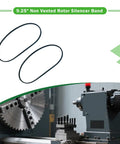9.25 Inch Non Vented Rotor Silencer Band Two Pack for brake lathe noise reduction, shown with industrial equipment.