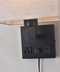 Close-up of Plug In Wall Sconce Hits Different With Touch Dimmer, featuring USB ports and matte black base.
