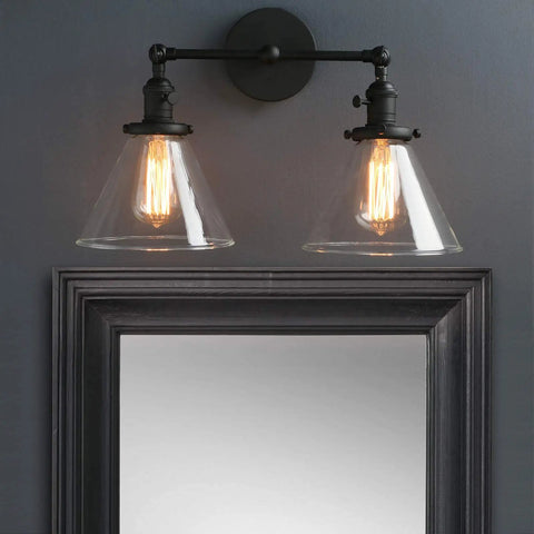 Industrial Black Wall Sconce Lighting Set Two Light Vanity Fixtures for Bathroom Bedroom and Living Room Over Mirror E26 Base 110 240V Compatible with LED Incandescent CFL Bulbs Not Included