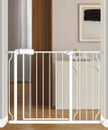 Wide Baby Gate For Doorways And Stairs With Pressure Mounted Extension Indoor Safety Gate For Kids Or Pets Fits Openings From Thirty Eight And A Half To Forty Three And A Half Inches Walk Through Swing Door Thirty Inches Tall shown installed in doorway