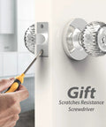 Installing Crystal Privacy Door Knob With Lock For Bedroom And Bathroom using screwdriver, showing easy install process.