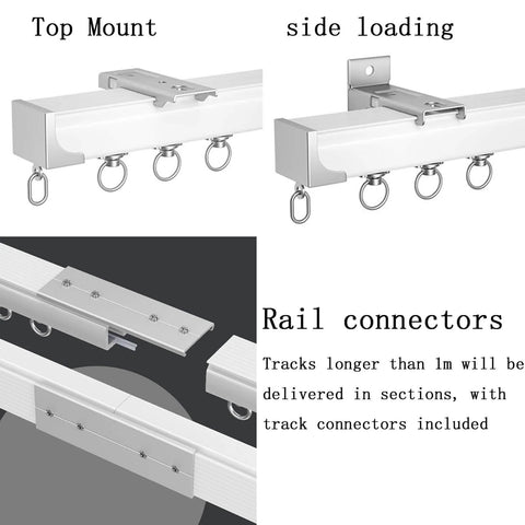 Heavy Curtain Tracks For Bay Windows With Silent Sliding Rods, Adjustable 3.3Ft To 19.7Ft Wall Or Ceiling Mount System In White