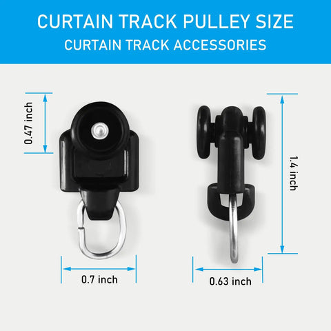 Black Curtain Track Pulleys 20 Pack for Silent Drapery Rails Top Notch Sliding Rollers with Wear Resistant Bearings and Automatic Lubrication High Load Bearing Gliders for Smooth Quiet Curtain Track System, 0.7 inch black pulley