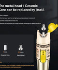 Visual Fault Locator fiber optic tester with yellow cap and beige body; shows 7mm ceramic core and 2.5mm metal head