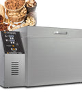 Electric Coffee Roaster Machine With Smart Auto Timing And Hella Sturdy Nonstick Pan For Home Brews Churning Out Four Kilograms Of Top Tier Beans That Absolutely Slaps, showing a stainless steel design with control panel.
