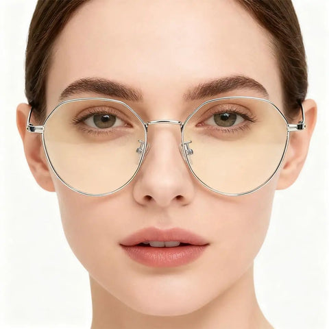 30 Pcs Anti Slip Silicone Nose Pads For Glasses With Hexagon Grip Stops Slide Dead In Its Tracks Keeps Specs Snug On Oily Skin Includes Screwdriver And Cloth For Quick Fixes worn by a woman with round glasses