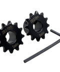 Two Pack Type B Roller Chain Sprockets For ANSI 25 Chain, Twelve Teeth, Ten Millimeter Bore, One Quarter Inch Pitch, Hardened 1045 Steel