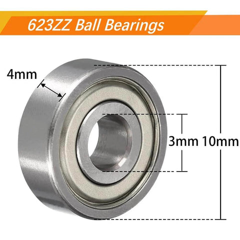 Miniature 623ZZ Ball Bearings Set, 30 Pieces, Deep Groove, Double Shielded, Carbon Steel, 3mm x 10mm x 4mm