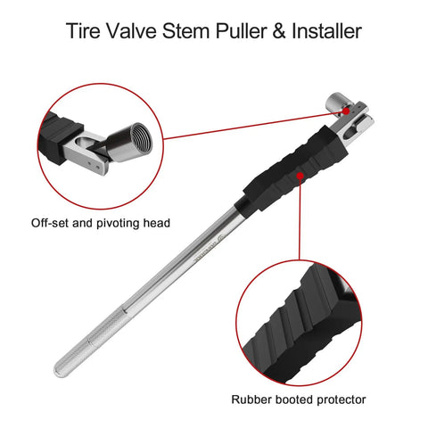 Valve Stem Puller And Installer With Rubber Boot Durable Steel Tire Valve Tool, offset head, rubber boot protector visible