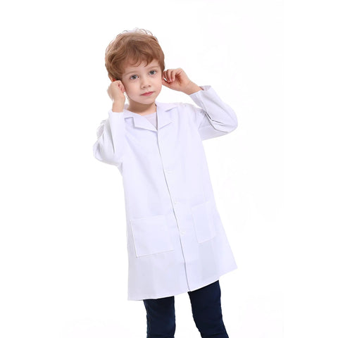 Kids Lab Coat For Role Play Science Dress Up White Unisex Size 10 12 Button Front With Front Pockets Machine Washable Perfect