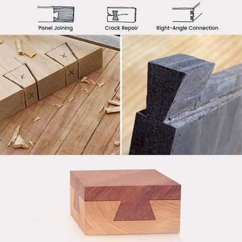 Pros Swear By This Precision Dovetail Marker And Scribing Gauge For Fine Woodworking Shops Featuring Rock Solid Brass And Stainless Steel Build That Lets You Bang Out Perfect Joint Angles Effortlessly Every Time. Images of joint connections and a finished woodworking box.