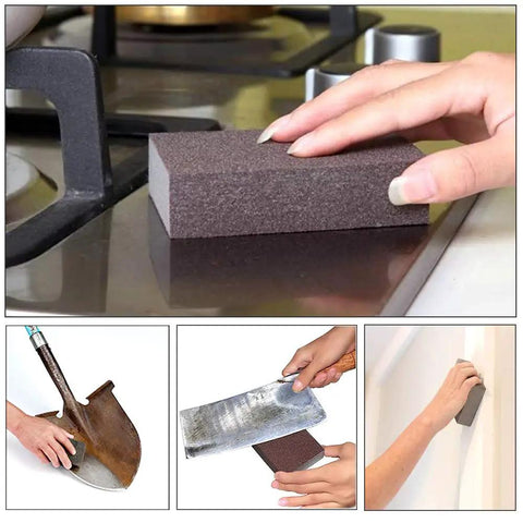Six Pack Sanding Sponges Set With Coarse To Fine Grits 60 80 100 120 180 220 Grit Assortment in use on various surfaces