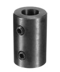 Rigid Shaft Coupling Five Eighths Inch Bore And One And A Quarter Inch Outer Diameter Two Inch Length Black Oxide Plated Steel Motor Wheel Coupler With Two Set Screws For Rock Solid Torque Transmission In Small Machines, side view