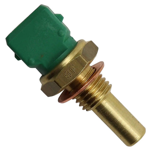 Top Shelf Heavy Duty Coolant Temperature Sensor Direct Replacement OE Spec Engine Cooling System Monitor Rock Solid Plug And Play Ecu Communication 158-0134 showing brass and green connector.
