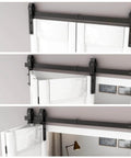 52 Inch Bi Folding Barn Door Hardware Track Kit With Side Mounted Black Rollers For Double 24 Inch Bifold Doors Smooth Quiet Operation And Easy Install Space Saving Sliding Hardware Door Not Included in use with white bifold doors.