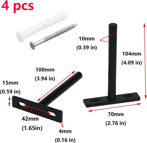 Four Inch Floating Shelf Brackets Concealed Mounts Matte Black Finish With Screws And Anchors Included For Raw Wood Shelves Hidden Bracket System Creates Floating Look While Providing Strong Support For Home Or Office