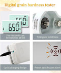 Handheld Digital Hardness Tester And Sclerometer For Corn Wheat Coffee And Feed with display and charging features.