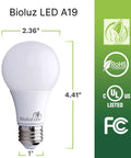 Dimensions of Bioluz LED A19 bulb, part of 24 Pack A19 LED Light Bulbs 9W Non Dimmable, 60W Equivalent, 4000K Cool White.