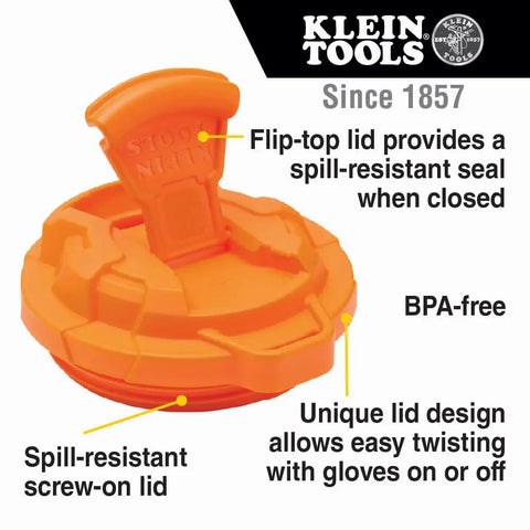 Stainless Steel Tumbler With Flip Top Lid 20 Oz Insulated Double Wall Vacuum Mug With Slip Resistant Sleeve And Spill Proof Seal For Cold Up To 12 Hours And Hot Up To 4 Hours Built To Last On The Job showcasing orange BPA-free lid with spill-resistant design.