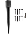 4x4 Fence Post Ground Spike Anchor 36 Inch Steel Black Powder Coated No Dig Install Mailbox Post Anchor Fits Three Point Five By Three Point Five Lumber Hammer In Or Drill Ready With Included Driver Bit next to screws and driver bit.
