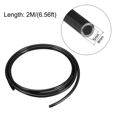Black PU pneumatic air tubing, 8mm OD x 5mm ID, 2m length, coiled with cross-section inset