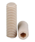 Top Tier Heavy Duty PEEK Set Screws M6 X12mm Hex Socket Drive 5 Pack, showing solid PEEK material fasteners.