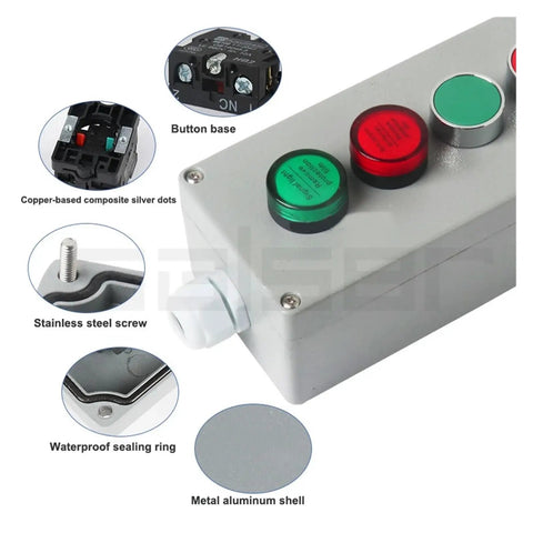 DIY Metal Push Button Control Box Explosion Proof Junction Waterproof Enclosed Electric Start Reset 3 Pole Emergency Reset Button Switch