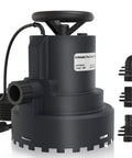 Real Heavy Duty Submersible Sump Pump 1 Hp 5000 Gph Automatic Water Discharge System showing black unit with float switch and connectors.